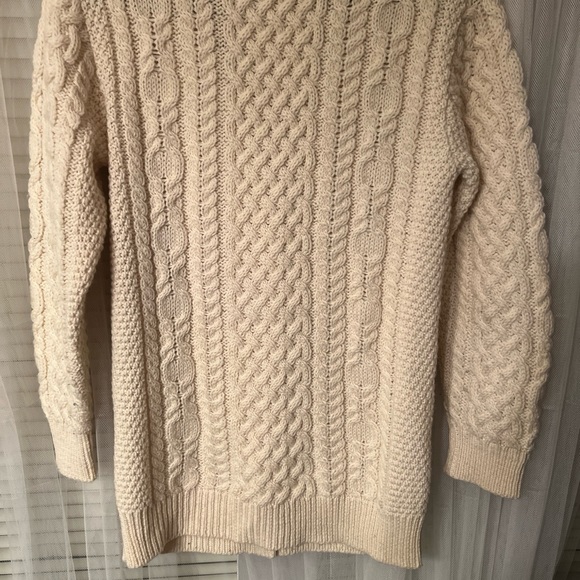 Iris Crafts 100 Merino Wool V-Neck  BeigeSweater Button Cable Knit w/Pockets S J - Picture 6 of 11